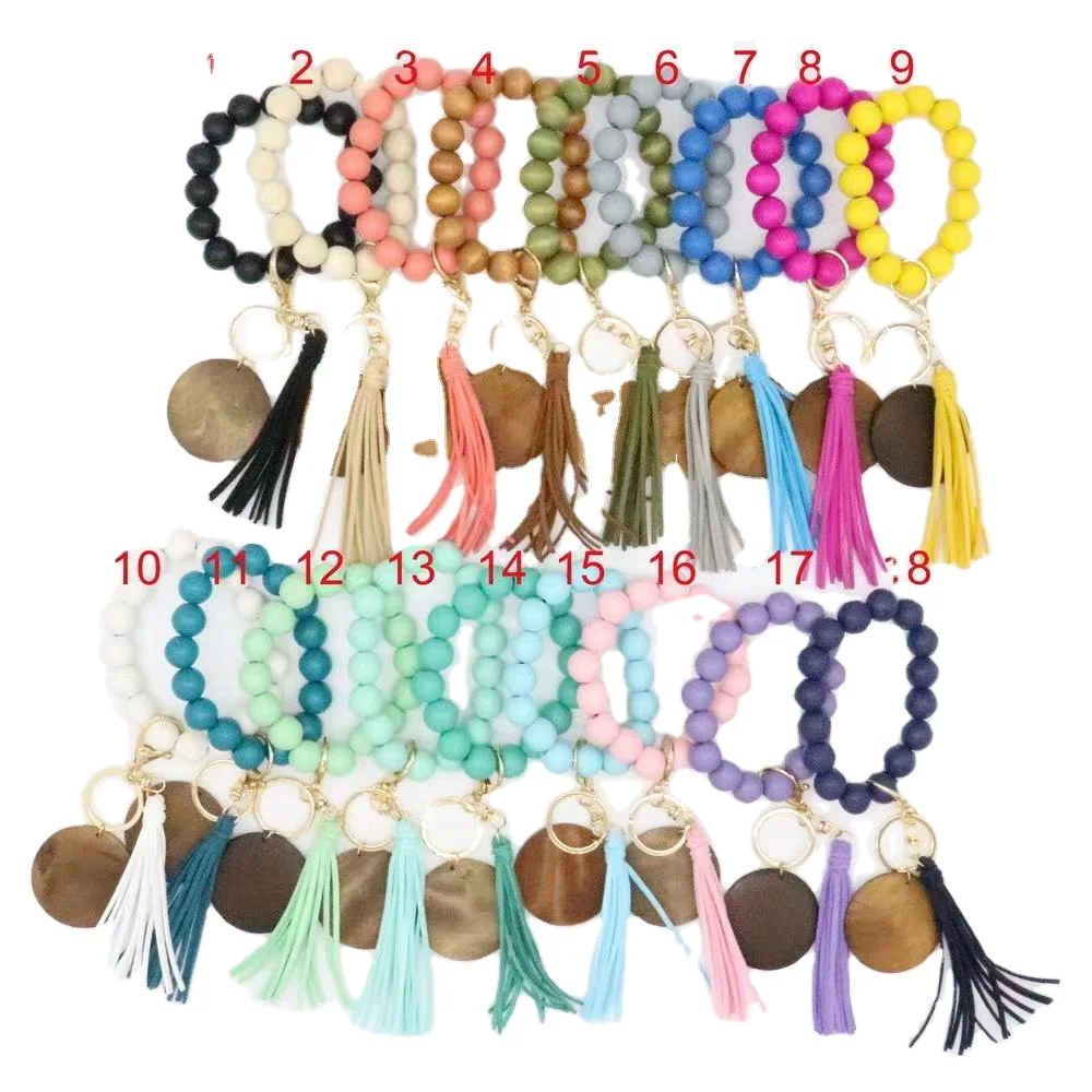 2021 New Fashion wholesale colored wood beads mixed elastic tassel keychain bracelets for holder, As a pic
2021 New Fashion wholesale colored wood beads mixed elastic tassel keychain bracelets for holder, As a pic