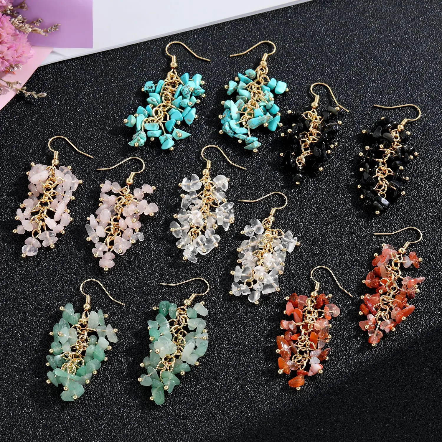 Wholesale Natural Stones Healing Crystal Dangle Earrings Fashion Colorful Gemstone Beaded Drop Earrings For Women Jewelry
Wholesale Natural Stones Healing Crystal Dangle Earrings Fashion Colorful Gemstone Beaded Drop Earrings For Women Jewelry