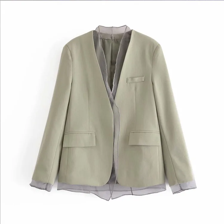 BMURHMZA2021 summer and Autumn New Women's dress mesh stitching V-neck pocket women's suit coat, Shown
BMURHMZA2021 summer and Autumn New Women's dress mesh stitching V-neck pocket women's suit coat, Shown
