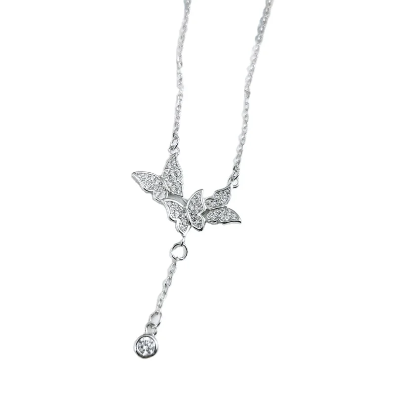S925 pure silver three butterflies chain tassel female full drill fashionable sweet butterfly necklace, Platinum
S925 pure silver three butterflies chain tassel female full drill fashionable sweet butterfly necklace, Platinum
