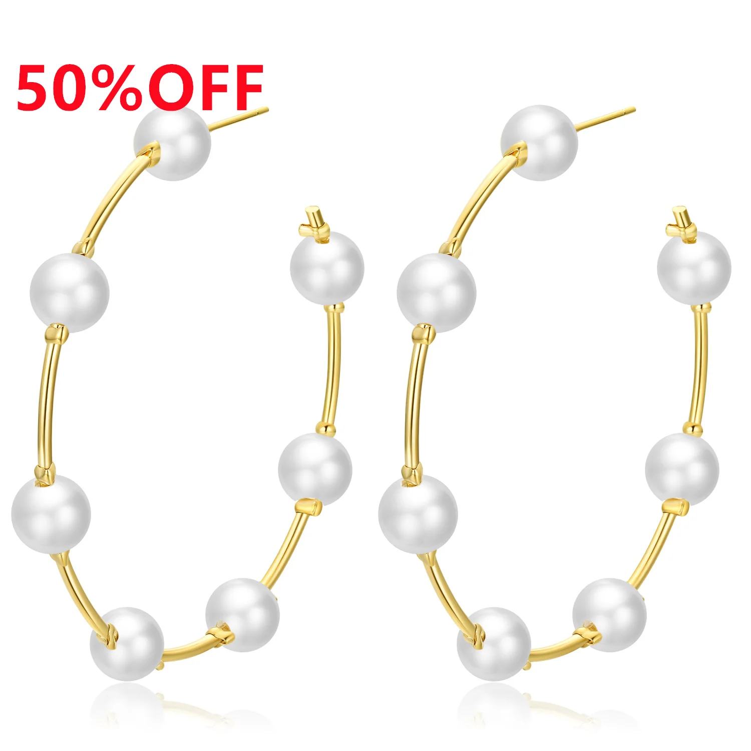 Korean Big Circle Fashion Imitation Pearl Hoop Earrings Luxury Chic Beaded Stud Earrings Wedding Party Jewelry 
Korean Big Circle Fashion Imitation Pearl Hoop Earrings Luxury Chic Beaded Stud Earrings Wedding Party Jewelry