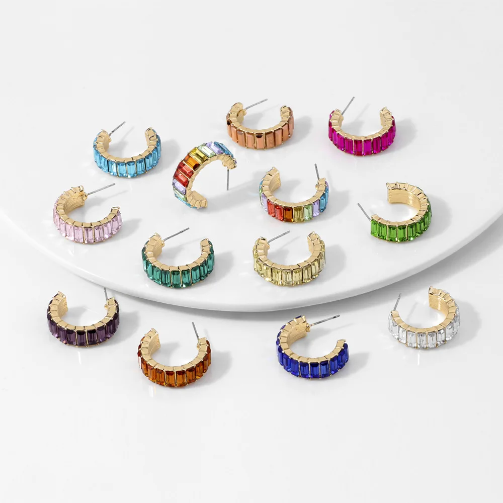 New jewelry multi-color glass drill earrings European and American simple C earrings
New jewelry multi-color glass drill earrings European and American simple C earrings