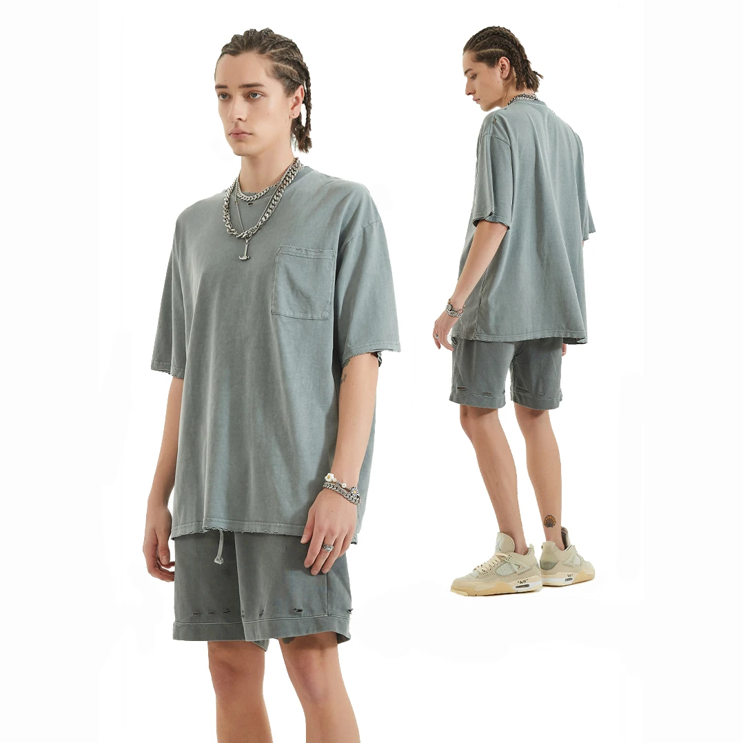 Summer Frayed Pocket Distressed Streetwear Mens Tracksuits Two Piece Short Set, Gray/khaki/white/customized colors
Summer Frayed Pocket Distressed Streetwear Mens Tracksuits Two Piece Short Set, Gray/khaki/white/customized colors