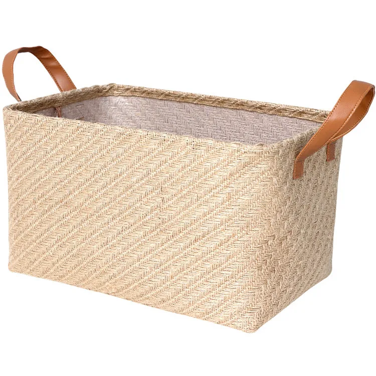 eco-friendly sample woven jute storage basket with leather handle fabric organizer folding storage basket
eco-friendly sample woven jute storage basket with leather handle fabric organizer folding storage basket