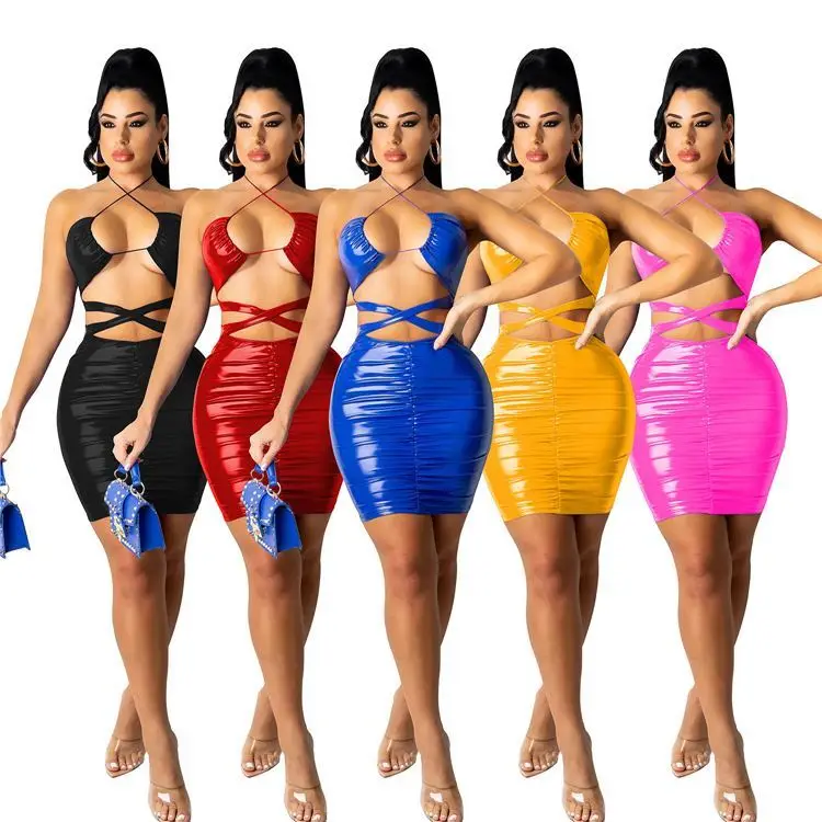 PEARL Hot Sale Halter Bandage Ruched Pu Bandage Bodycon Sexy Mini Short Fashion Womens Summer 2021 Leather Dresses
PEARL Hot Sale Halter Bandage Ruched Pu Bandage Bodycon Sexy Mini Short Fashion Womens Summer 2021 Leather Dresses