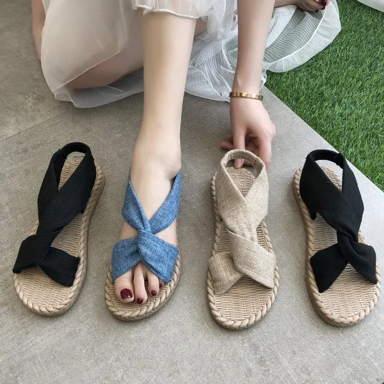 2021 new style sandals women summer wear straw woven linen Roman sandals elastic band cross flat women's Slippers, As the picture
2021 new style sandals women summer wear straw woven linen Roman sandals elastic band cross flat women's Slippers, As the picture