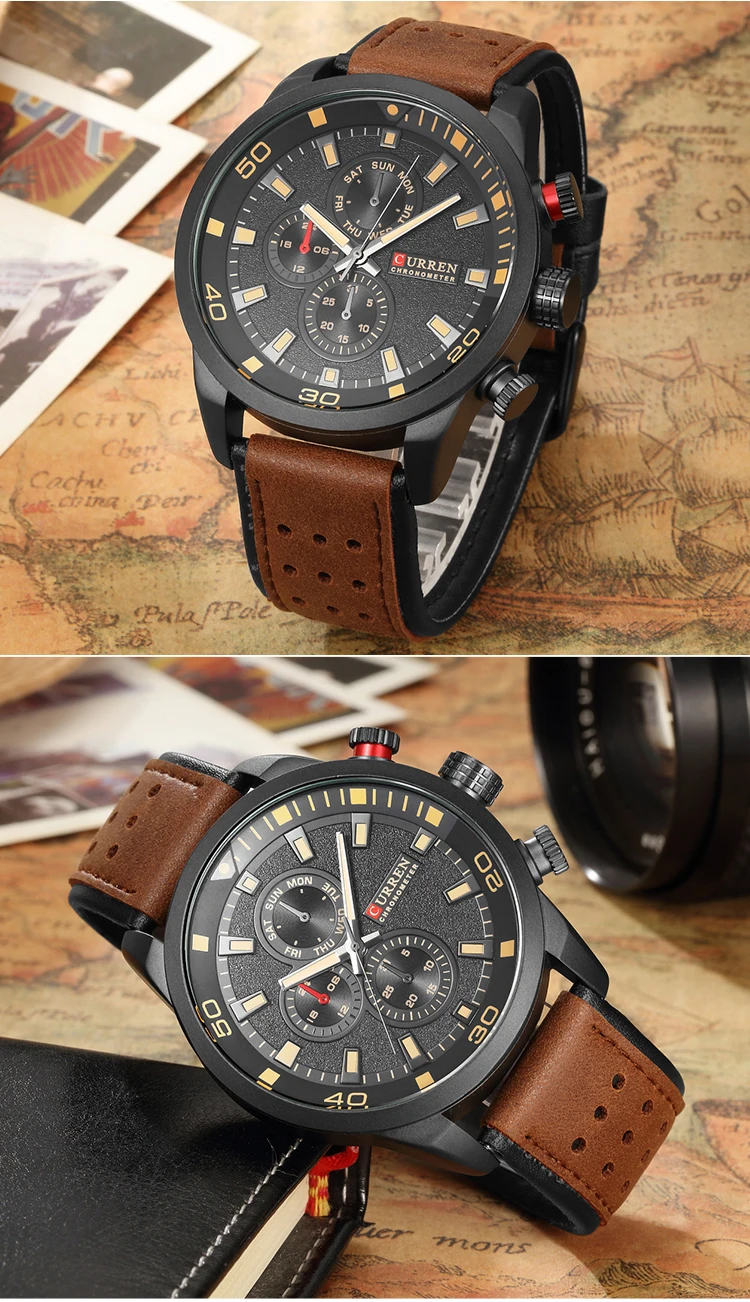 High Quality Male Business Leather Watch Army Military Analog Big Dial Sports Fashion Curren Luxury Brand Quartz Wrist Men Watch