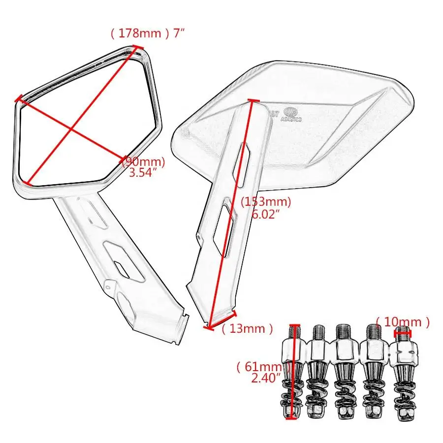 Motorcycle Handlebar Rear View Side Mirror Rearview Mirrors Universal for Honda Kawasaki Yamaha Suzuki Scooter KTM Benelli Black