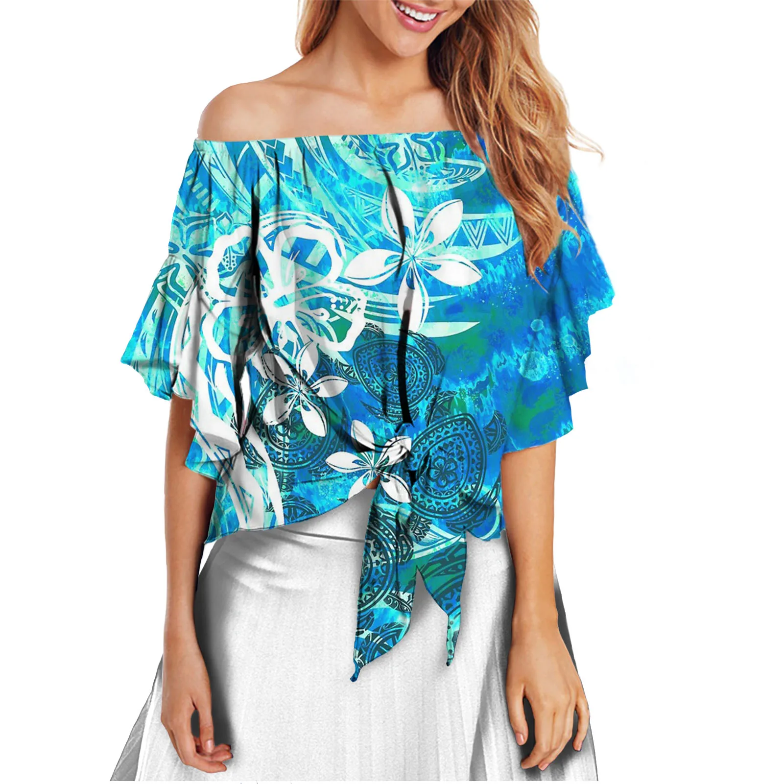 Fashion Polynesian Tribal Turtle Printed Off The Shoulder Blouse for Woman Fashion Sexy V Neck Ladies Tops Shirts Wholesale
Fashion Polynesian Tribal Turtle Printed Off The Shoulder Blouse for Woman Fashion Sexy V Neck Ladies Tops Shirts Wholesale