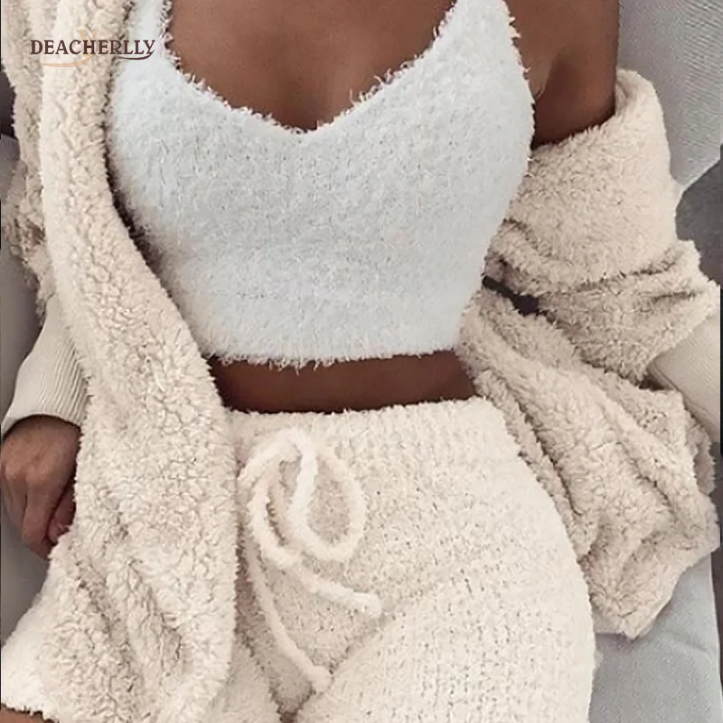 Cute Warm Fluffy Pajamas Winter Pjs Set Hoodier Tops+Shorts+Coat 3 Pieces, Black,grey,beige,yellow,purple,red,pink
Cute Warm Fluffy Pajamas Winter Pjs Set Hoodier Tops+Shorts+Coat 3 Pieces, Black,grey,beige,yellow,purple,red,pink