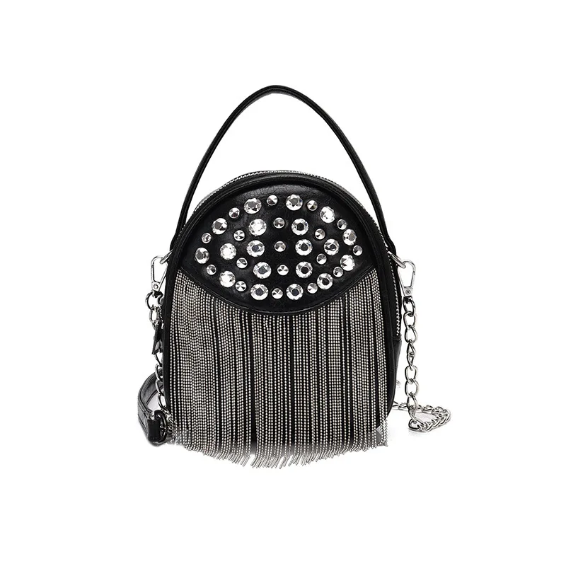 small black chain punk rivet round texture tassel charm shoulder Messenger bag for lady
small black chain punk rivet round texture tassel charm shoulder Messenger bag for lady