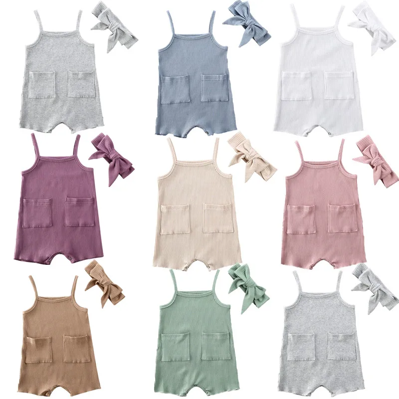 2021Baby Summer Clothing Infant Newborn Baby Girls Boys Sleeveless Romper Ribbed Solid Pocket Jumpsuit With Headband
2021Baby Summer Clothing Infant Newborn Baby Girls Boys Sleeveless Romper Ribbed Solid Pocket Jumpsuit With Headband