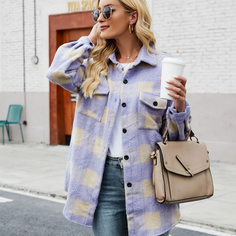 New Color Winter Hot Selling Fashionable Woolen Plaid Shacket For Women Jacket
New Color Winter Hot Selling Fashionable Woolen Plaid Shacket For Women Jacket