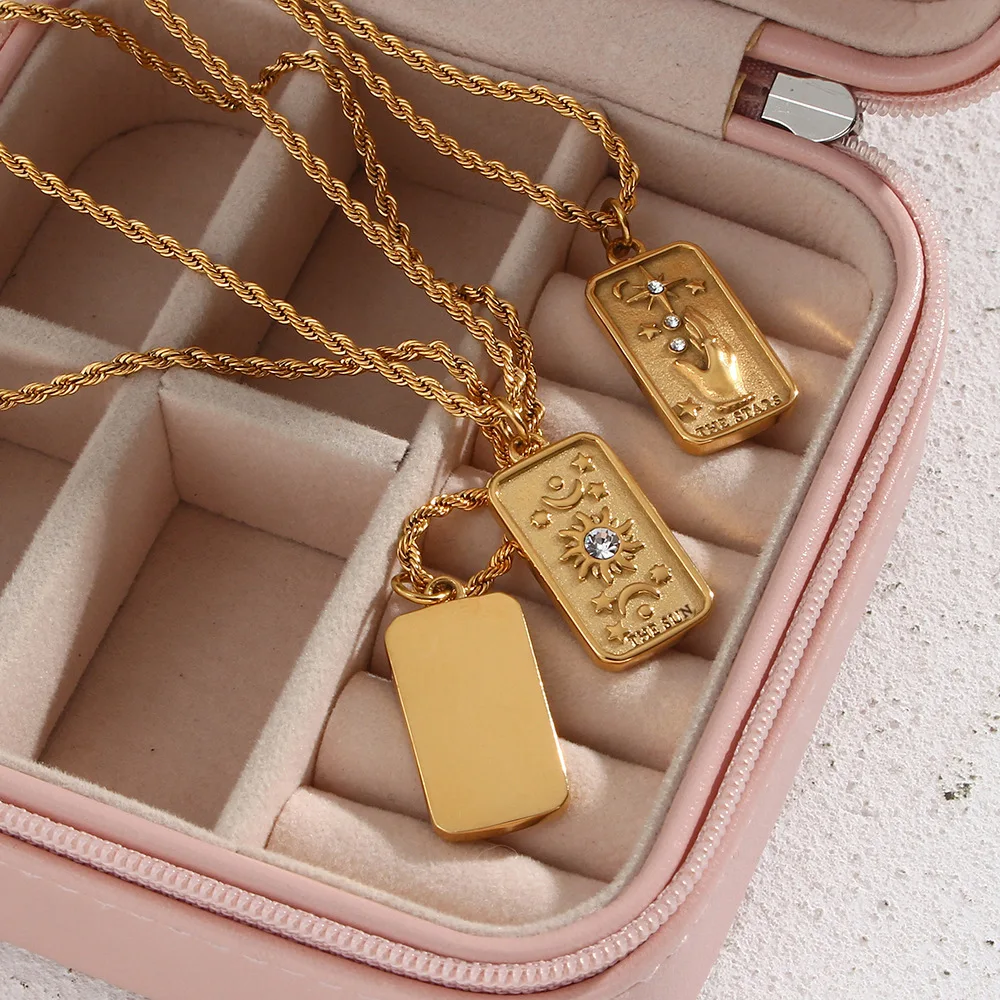 Ins Fashion 18K Gold Plated Square Geometric Tarot Card Pendant Necklace Stainless Steel Flower Star Vintage Necklaces
Ins Fashion 18K Gold Plated Square Geometric Tarot Card Pendant Necklace Stainless Steel Flower Star Vintage Necklaces