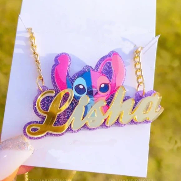 Dropshipping Customize nameplate jewelry stitch character cartoon name necklace for kids 
Dropshipping Customize nameplate jewelry stitch character cartoon name necklace for kids