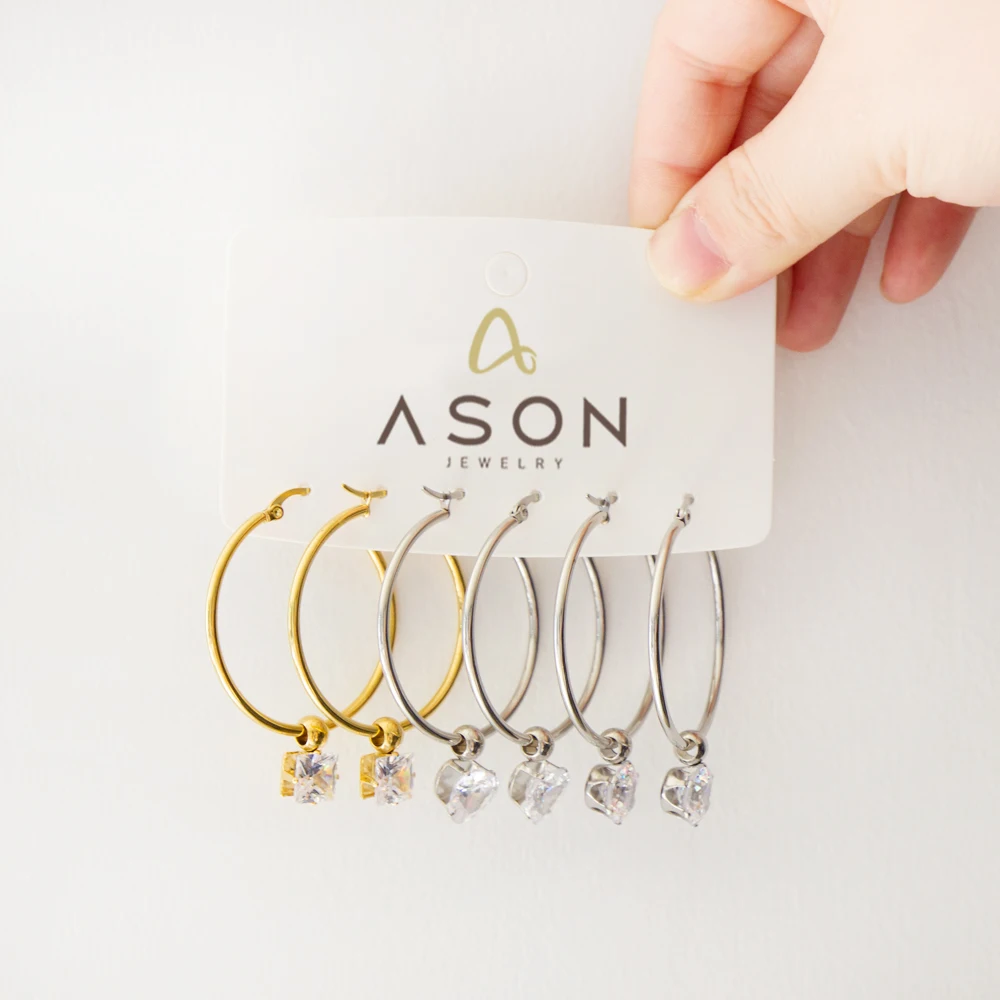 Fashion Gold Plated Stainless Steel Square Heart Round Pendant Diamond Zirconia Hoop Earrings For Women
Fashion Gold Plated Stainless Steel Square Heart Round Pendant Diamond Zirconia Hoop Earrings For Women