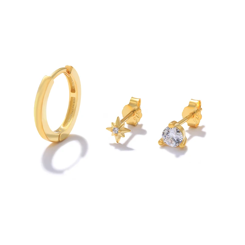 3 Pieces/Set 925 sterling silver geometric star zircon gold plated stud earring hoop earring set
3 Pieces/Set 925 sterling silver geometric star zircon gold plated stud earring hoop earring set