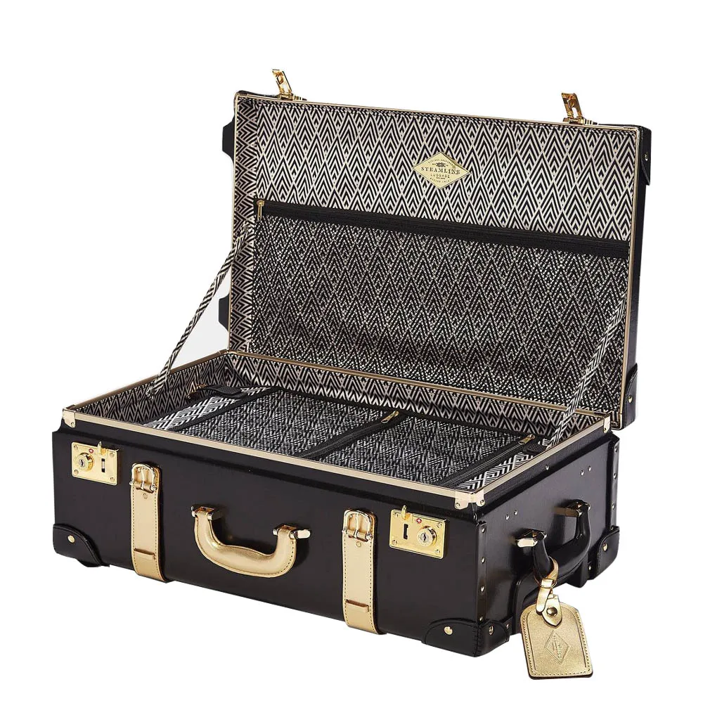 2019 New design trendy vintage portable black leather luggage suitcase set