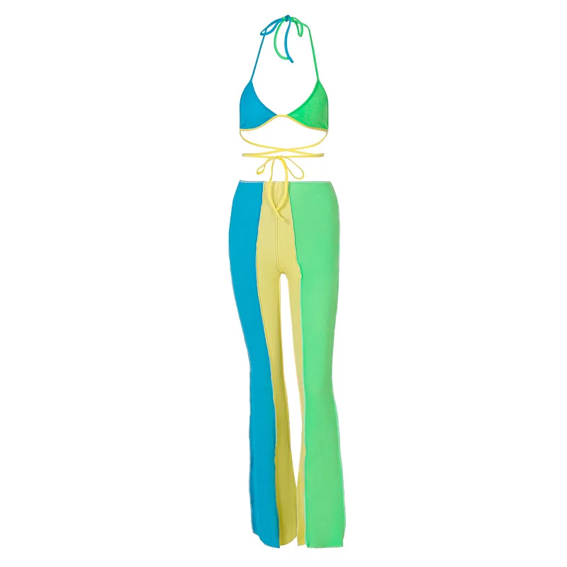Sexy halter bra and pants set Women's Sets With Patchwork elegant woman two piece bodycon clothing, Yellow
Sexy halter bra and pants set Women's Sets With Patchwork elegant woman two piece bodycon clothing, Yellow
