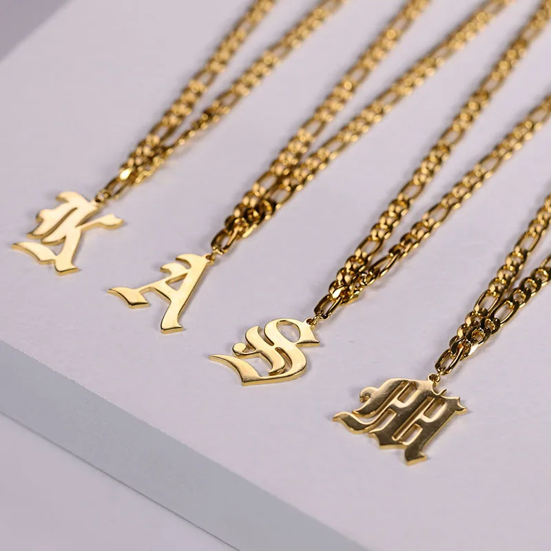 Vintage Initial Letter Necklace For Women Gold Stainless Steel Pendant Necklace Fashion Old English Font Jewelery Women Choker
Vintage Initial Letter Necklace For Women Gold Stainless Steel Pendant Necklace Fashion Old English Font Jewelery Women Choker