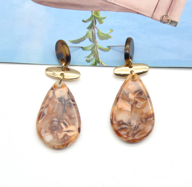 Custom acetate drop stud earrings women fashion plated gold earrings