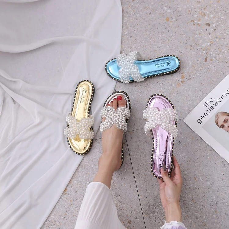 H-shaped new design fashion female drag rhinestone pearl decoration flat bottom large size sandals
H-shaped new design fashion female drag rhinestone pearl decoration flat bottom large size sandals