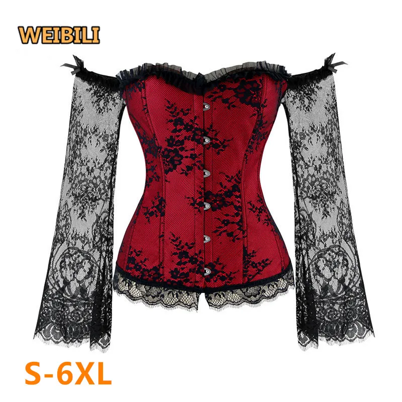 Corset Women Sexy Long Sleeve Lace Corselet Lace Up Bustiers Korset Lone Sleeve Party Club Wedding Plus Size, Black,red
Corset Women Sexy Long Sleeve Lace Corselet Lace Up Bustiers Korset Lone Sleeve Party Club Wedding Plus Size, Black,red