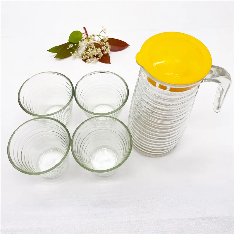 Factory direct salesglass water ware Water set with 1 glass jug and 4 glasses Milk jug milk cup 
Factory direct salesglass water ware Water set with 1 glass jug and 4 glasses Milk jug milk cup