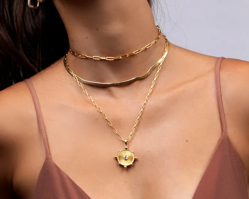 Gold Vermeil Paper Clip Link Chain Round CZ Pendant Necklace 925 Sterling Silver Jewelry, Customized
Gold Vermeil Paper Clip Link Chain Round CZ Pendant Necklace 925 Sterling Silver Jewelry, Customized