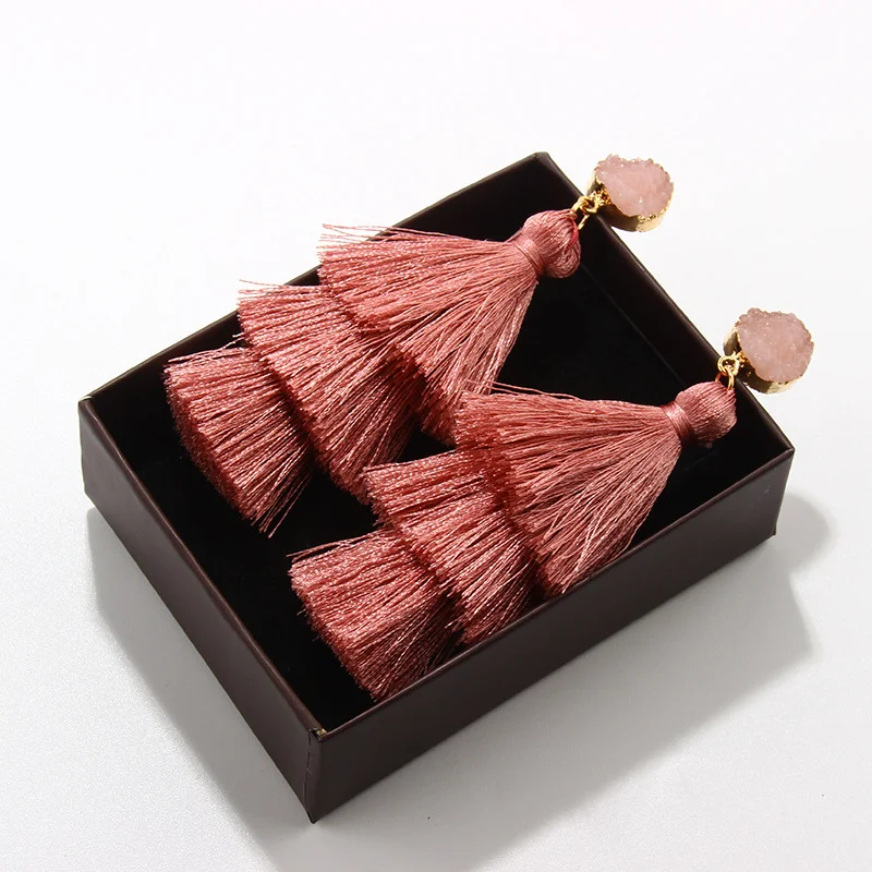 Women's Bohemian Statement Colorful Crystal Druzy 3 Tiered Layer Rattan Tassel Earrings, Multicolor
Women's Bohemian Statement Colorful Crystal Druzy 3 Tiered Layer Rattan Tassel Earrings, Multicolor