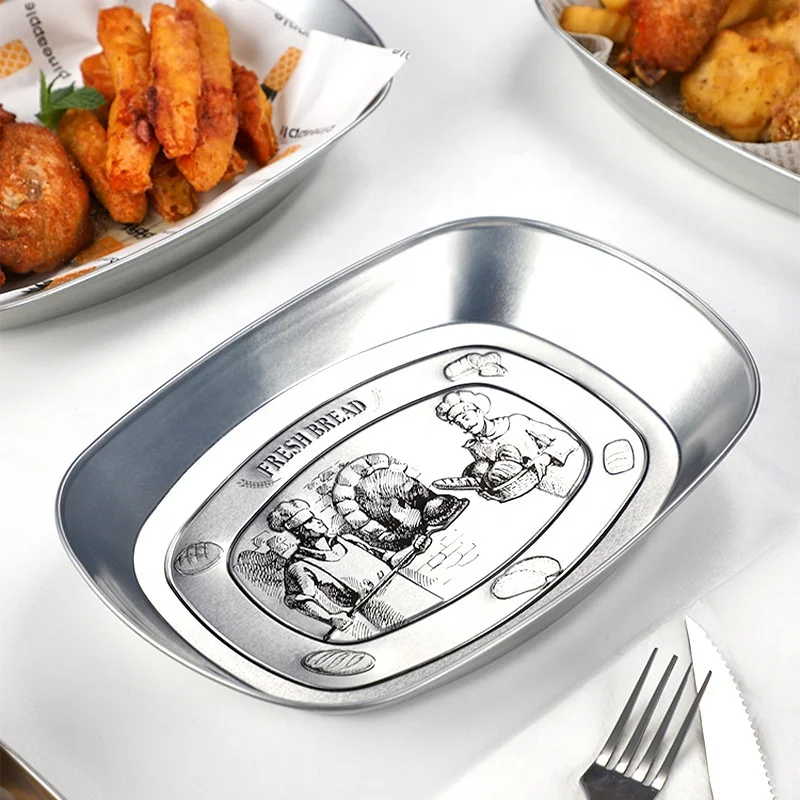 New stainless steel tray kitchen offers dish salad square plate French fries fried chicken food plate
New stainless steel tray kitchen offers dish salad square plate French fries fried chicken food plate
