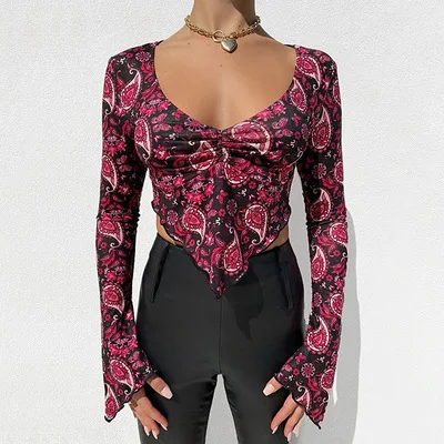 F40745A ready to ship sexy bodycon print long sleeve V-neck casual women's t-shirts ladies' blouses for women, As picture
F40745A ready to ship sexy bodycon print long sleeve V-neck casual women's t-shirts ladies' blouses for women, As picture