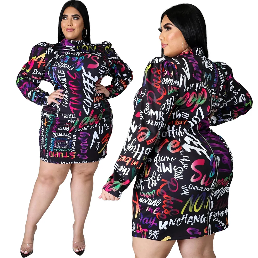 Hot selling 5XL new fashion sexy stand-up print zip-up pleated plus size dress, Shown
Hot selling 5XL new fashion sexy stand-up print zip-up pleated plus size dress, Shown