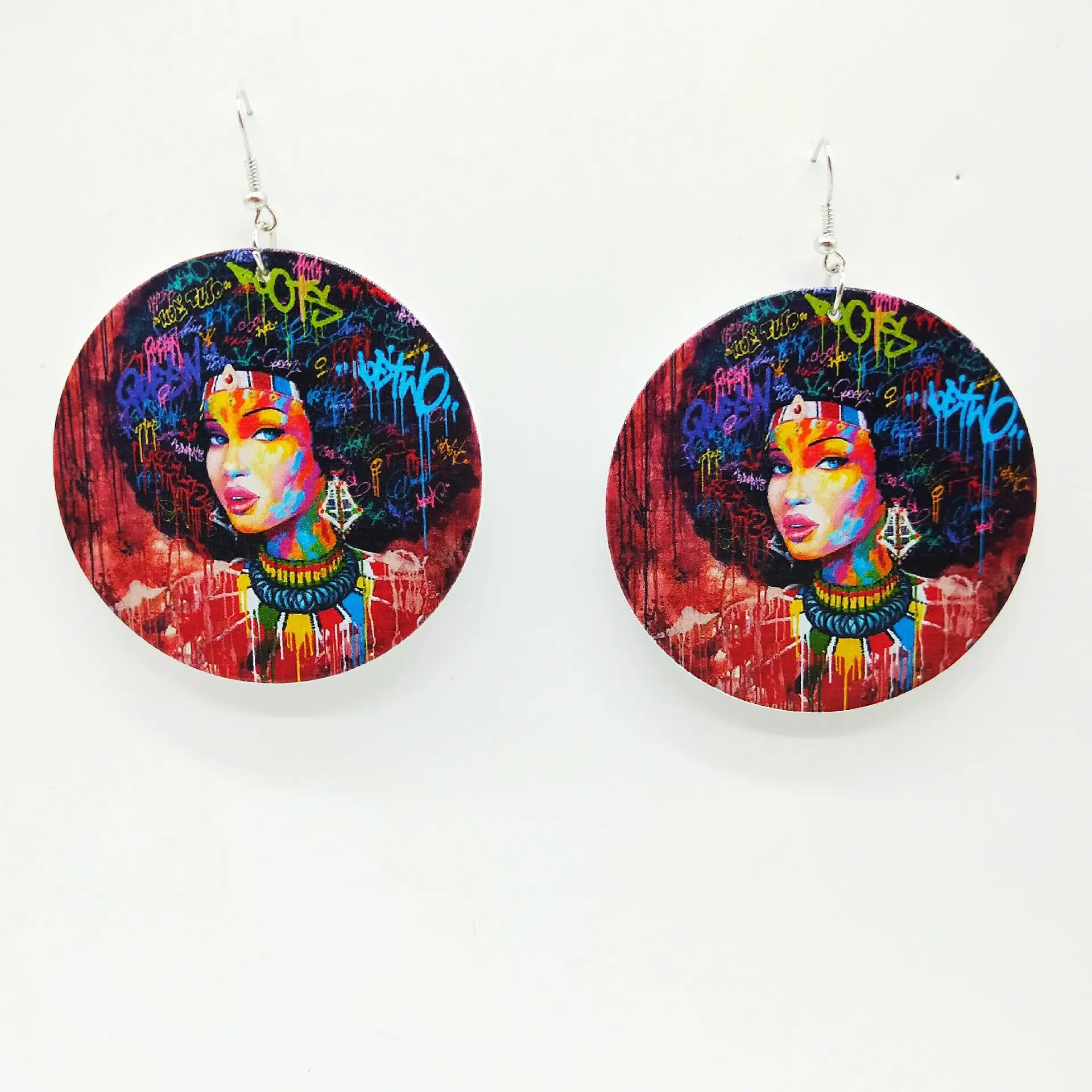 DIY Design Colorful African Women Head Wooden Earring Painted Round Wood Beauty Drop Earring For Girls
DIY Design Colorful African Women Head Wooden Earring Painted Round Wood Beauty Drop Earring For Girls