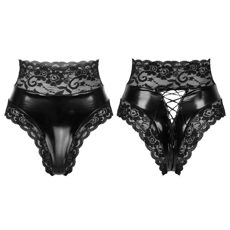 Women Floral Lace Trimming Patent Leather Briefs High Waist Ladies Underwear Panties Underwear for Nightclub
Women Floral Lace Trimming Patent Leather Briefs High Waist Ladies Underwear Panties Underwear for Nightclub