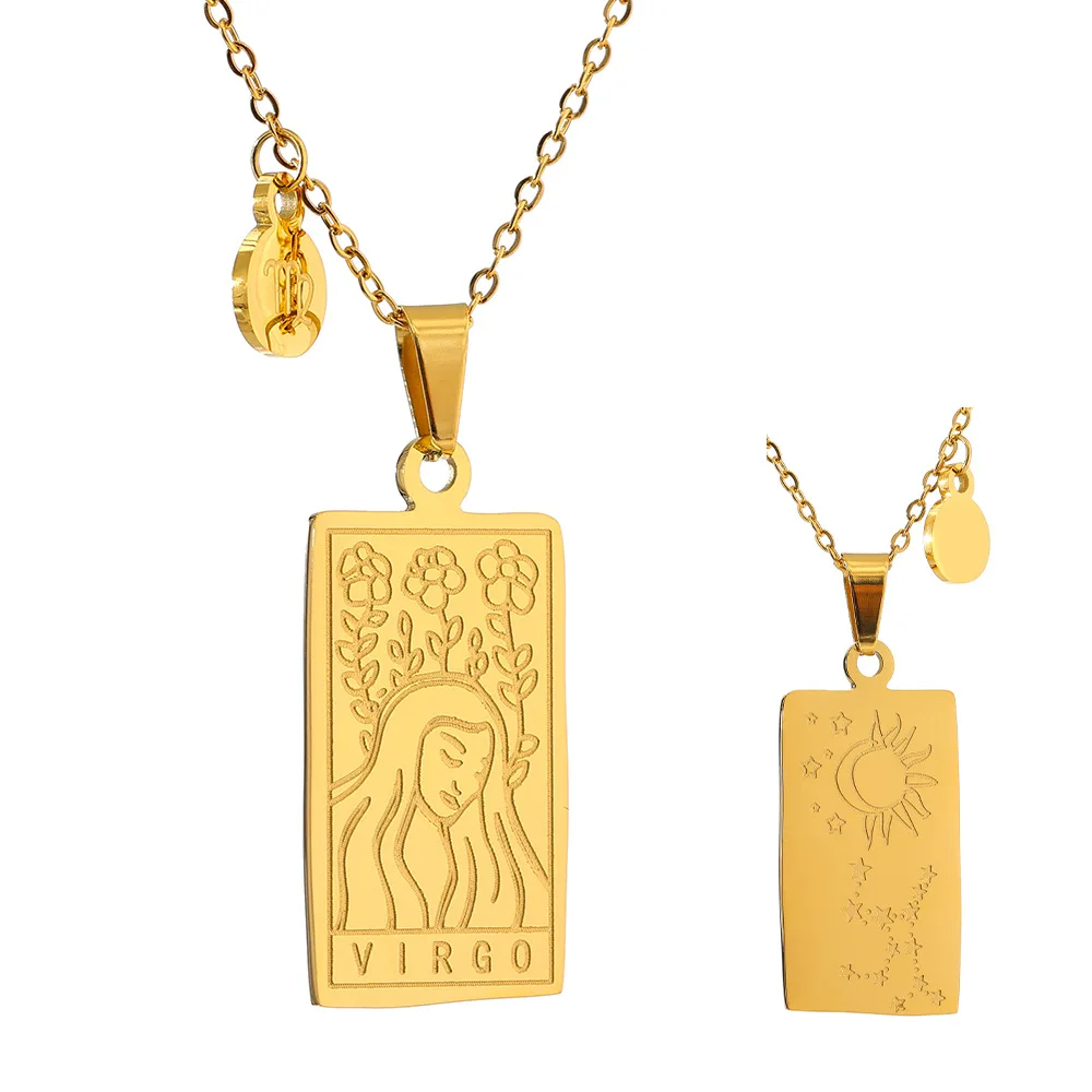 Hot Selling Astrology Square 12 Zodiac Deck Jewelry Custom Gold Stainless Steel Zodiac Sign Pendant Necklace
Hot Selling Astrology Square 12 Zodiac Deck Jewelry Custom Gold Stainless Steel Zodiac Sign Pendant Necklace