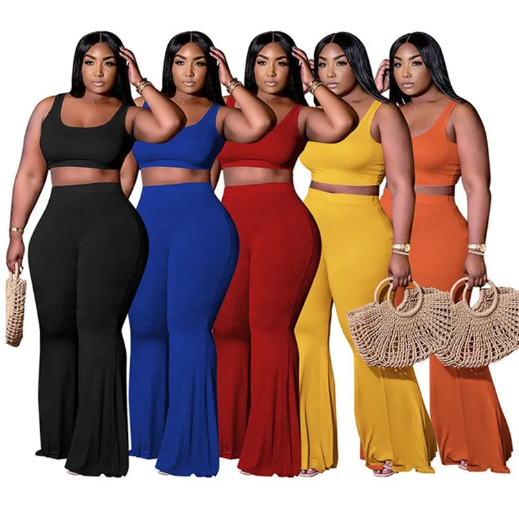 Popular Casual Ladies Outfits Tank Top Flare Pants Summer Women Plus Size Two Piece Set
Popular Casual Ladies Outfits Tank Top Flare Pants Summer Women Plus Size Two Piece Set