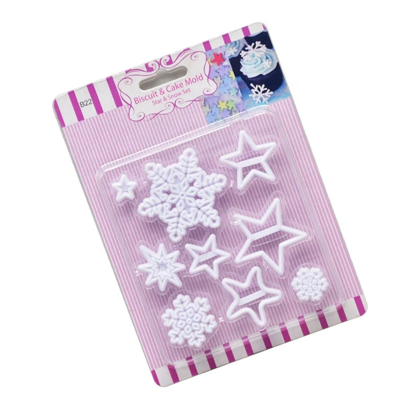 

Fondant Decorating Tool 9pcs Snowflake Shaped Plastic Biscuit Embossing/Cutter Mold Cookie Stamp Mold for DIY Baking Pastry, White