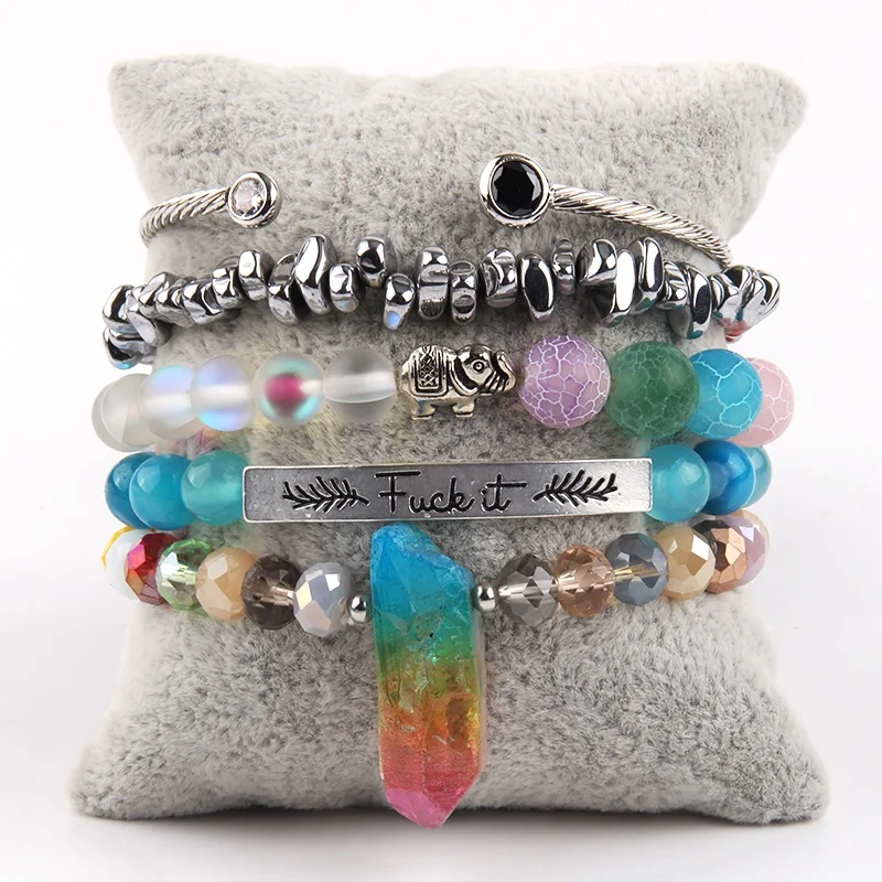 Custom Women Jewelry Elephant Button Bracelet Natural Stone Glass Bead Alloy Words Piece 5pcs Stack Bracelet Sets
Custom Women Jewelry Elephant Button Bracelet Natural Stone Glass Bead Alloy Words Piece 5pcs Stack Bracelet Sets