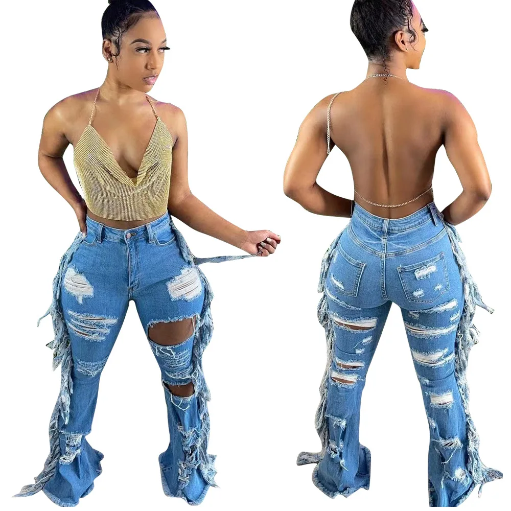 High Quality summer hollow out tassel denim pants straight leg jeans rippered jeans for women, Light blue
High Quality summer hollow out tassel denim pants straight leg jeans rippered jeans for women, Light blue
