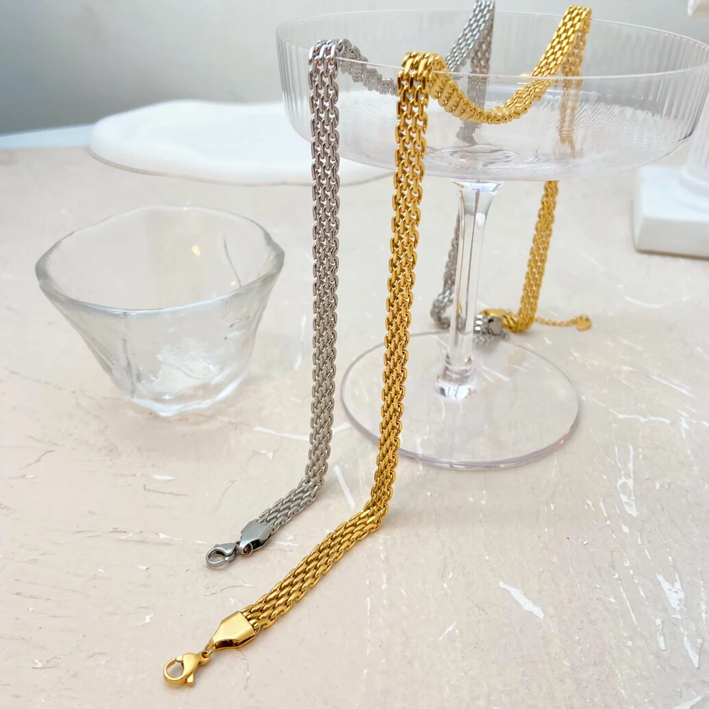Vintage woven mesh with titanium steel gold-plated wide bracelet necklace stainless steel 18K gold lace watch chain set jewelry
Vintage woven mesh with titanium steel gold-plated wide bracelet necklace stainless steel 18K gold lace watch chain set jewelry
