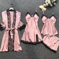 Hot Sell Sexy Lace Pijamas Four Pieces Satin Sleep Set Silk Lounge Wear for Women
Hot Sell Sexy Lace Pijamas Four Pieces Satin Sleep Set Silk Lounge Wear for Women