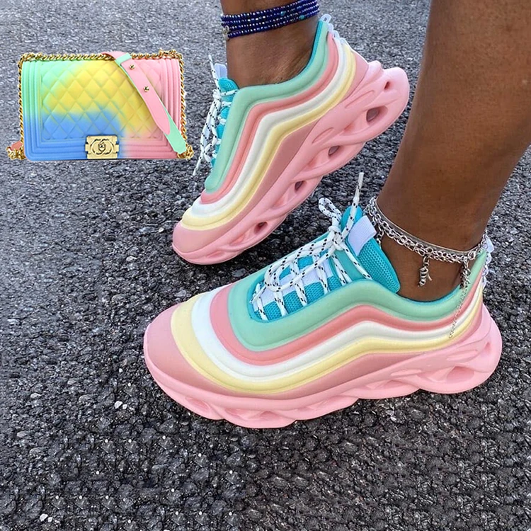 Women's Casual Shoe with Matte Jelly Bag Girl Leisure Shoe and Jelly Bag Rainbow Fashion Trendy Ready to Ship
Women's Casual Shoe with Matte Jelly Bag Girl Leisure Shoe and Jelly Bag Rainbow Fashion Trendy Ready to Ship