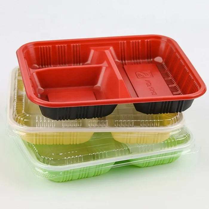 3 compartment divided degradable biodegradable hot food plastic packaging container with lid, Meal box:reddish black;cover:transparent
3 compartment divided degradable biodegradable hot food plastic packaging container with lid, Meal box:reddish black;cover:transparent
