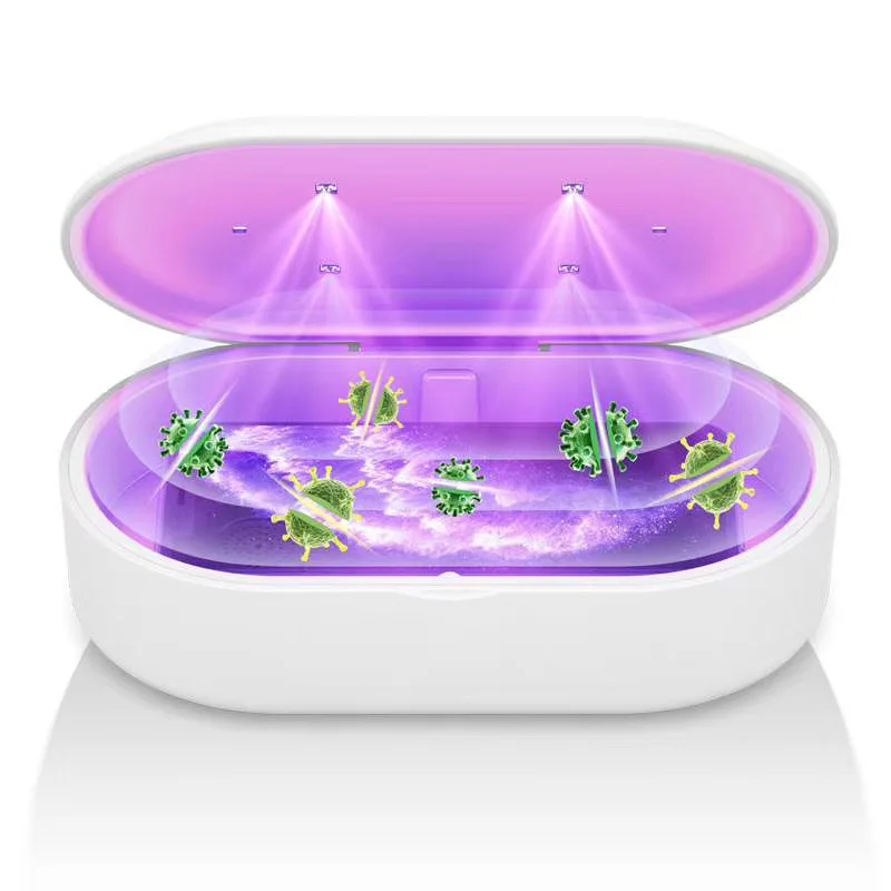 Multi functional mobile phone wireless charging sterilizer box for smart phone and face mask small accessories, White
Multi functional mobile phone wireless charging sterilizer box for smart phone and face mask small accessories, White