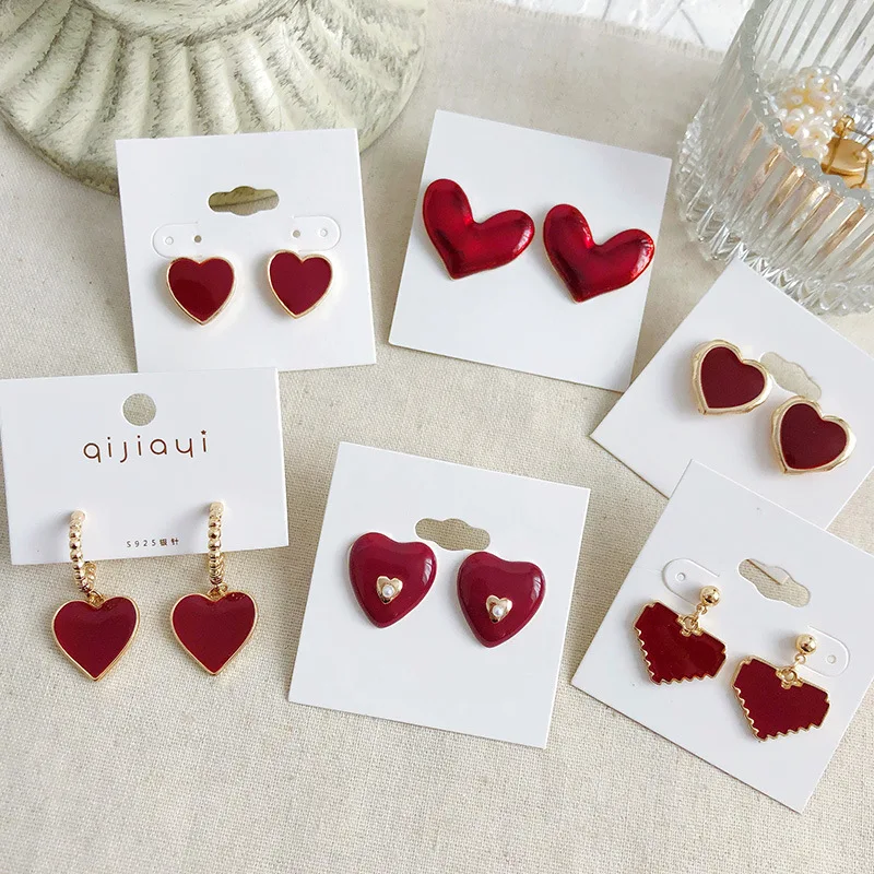 Wine Red Drop Oil Love Earrings Geometric Wild Heart-shaped Earrings Retro Sweet S925 Silver Needle Earrings, Red wine
Wine Red Drop Oil Love Earrings Geometric Wild Heart-shaped Earrings Retro Sweet S925 Silver Needle Earrings, Red wine
