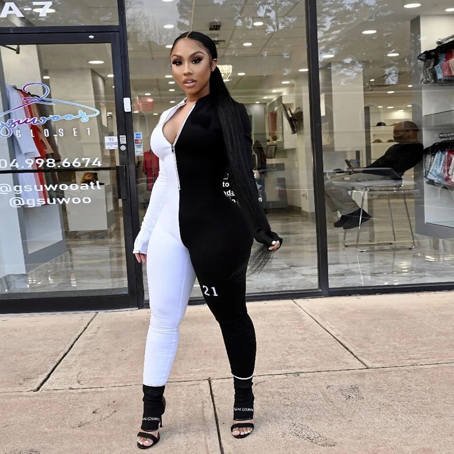 Nibber K21Q00589 Patchwork Color Blocking Womens Skinny Jumpsuit Zip Closure Streetwear Female Rompers Factory Wholesale Custom
Nibber K21Q00589 Patchwork Color Blocking Womens Skinny Jumpsuit Zip Closure Streetwear Female Rompers Factory Wholesale Custom