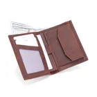 Front pocket handmade vintage crazy horse leather RFID blocking coin poceket bifold leather mens wallet with pull tab