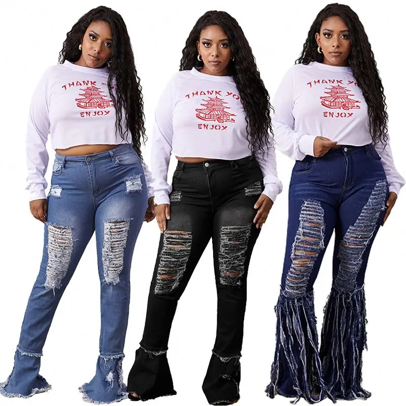 Wholesale Women Pantalones Skinny High Waist Jeans Pant Stacked Bell Bottom Ripped Women's jeans 
Wholesale Women Pantalones Skinny High Waist Jeans Pant Stacked Bell Bottom Ripped Women's jeans