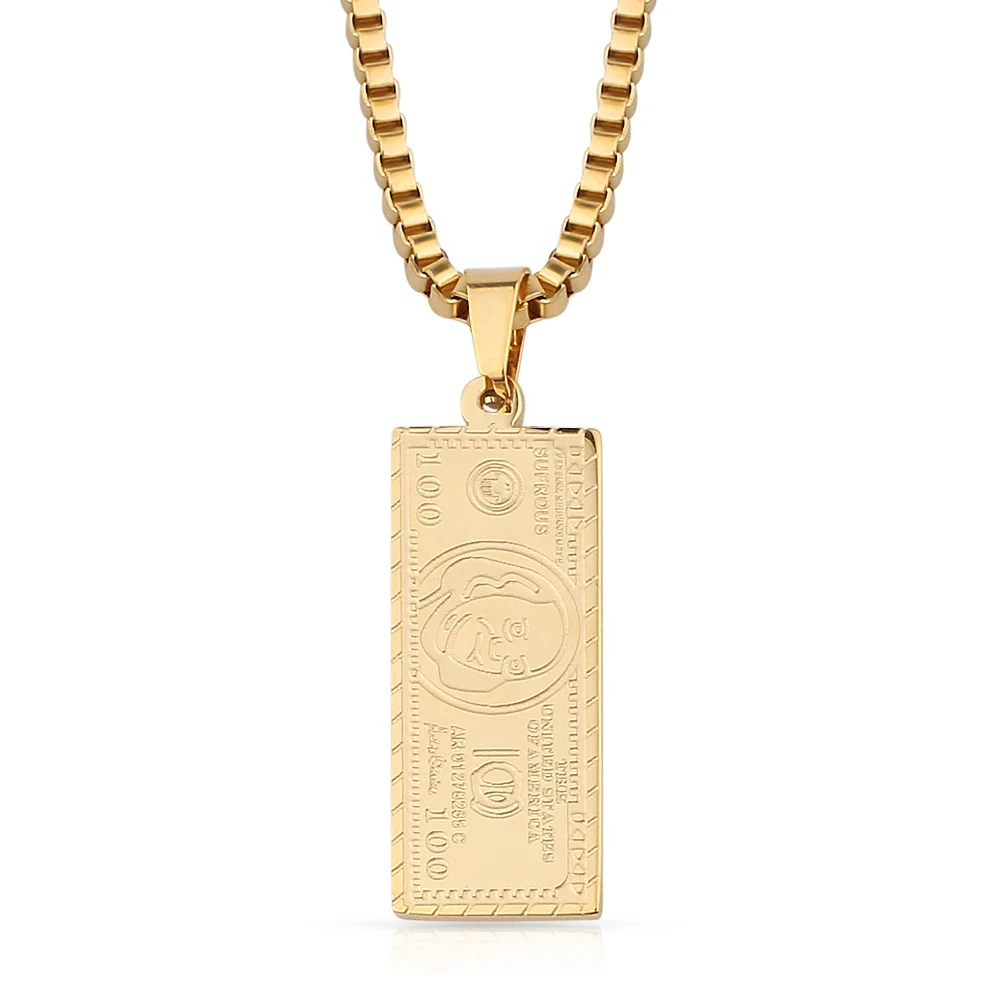 Hundred $100 Dollar Bill Pendant Necklace Gold Color Stainless Steel Box Chain Necklace For Men Women, Steel, gold, rose gold
Hundred $100 Dollar Bill Pendant Necklace Gold Color Stainless Steel Box Chain Necklace For Men Women, Steel, gold, rose gold